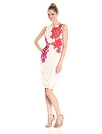 Jax  Sleeveless All Over Lace Sheath With Embroidered Flowers at Amazon